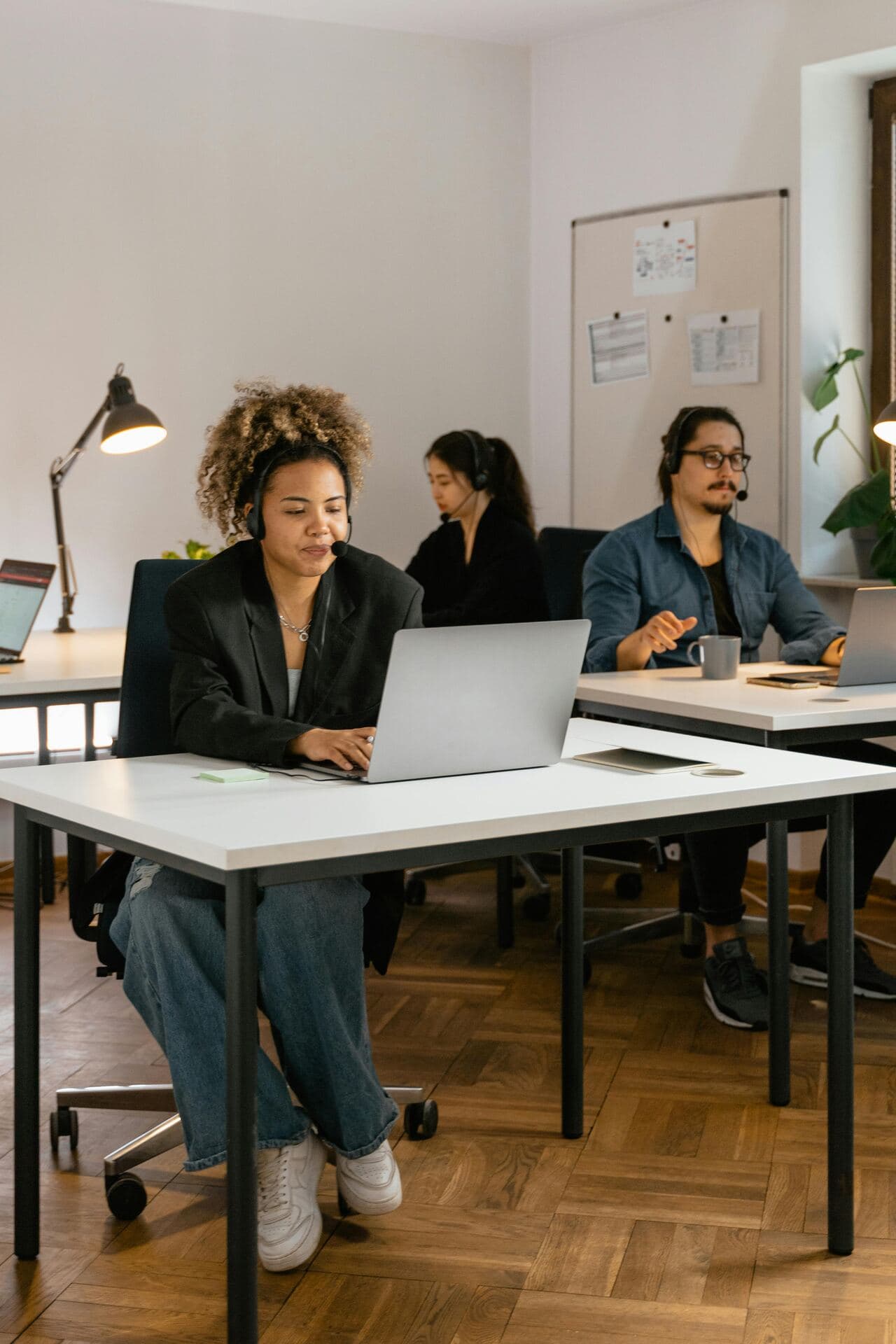Professional call center team working in a modern office environment